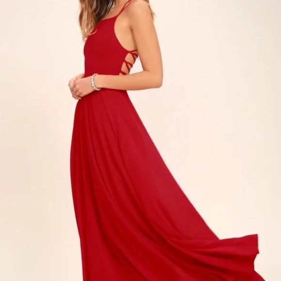 Lulus Dresses Lulus Strappy To Be Here Red Laceup Maxi Dress